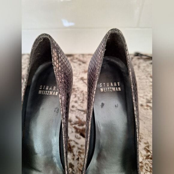 Stuart Weitzman gray silver snake print leather heels flats size 7 - Picture 7 of 11